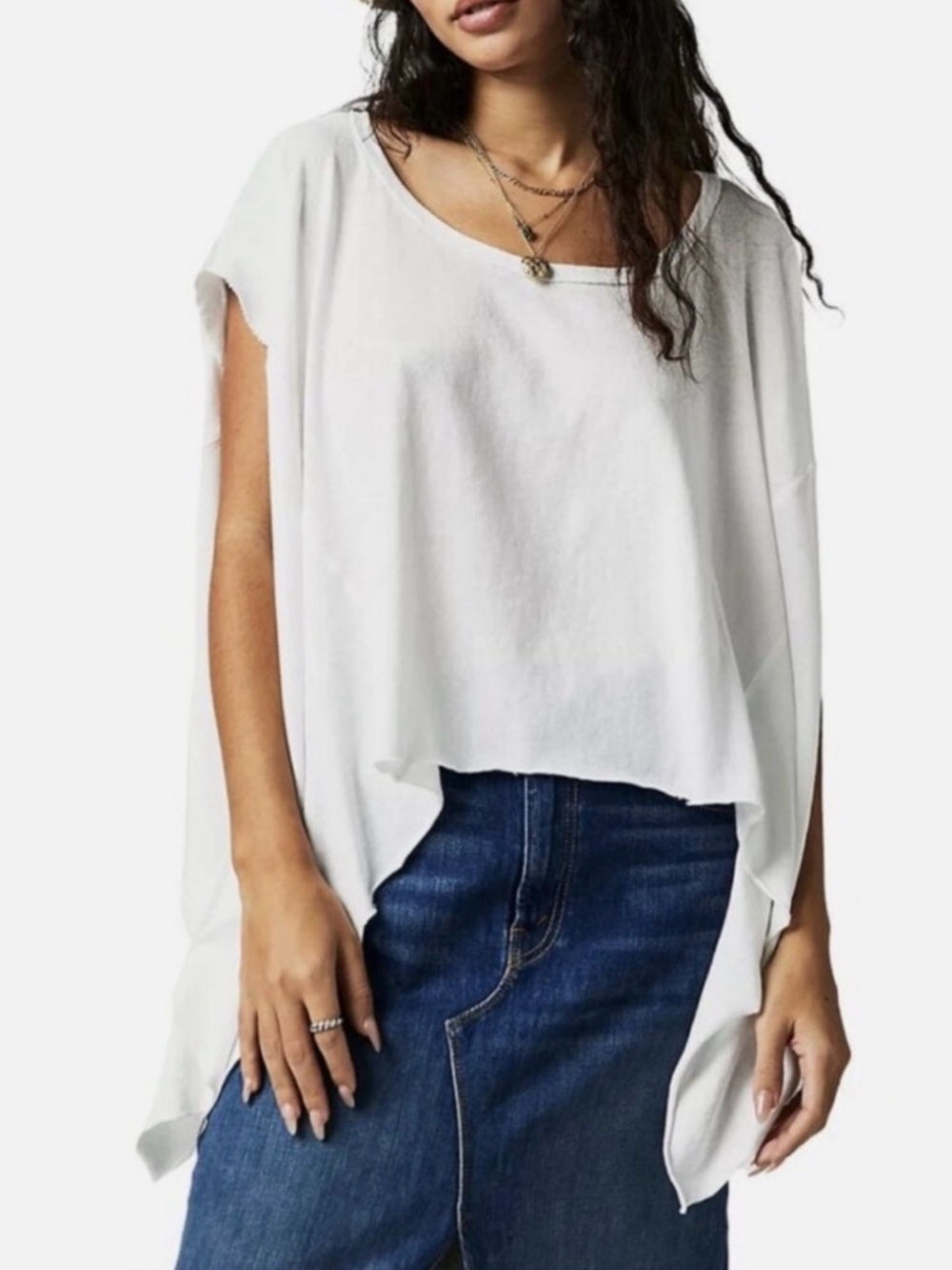 Free People We The Free White Angel Tee Asymmetric Handkerchief Crop Top